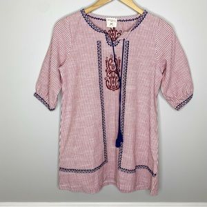 Hayden Girls Red Striped Embroidered  tunic dress